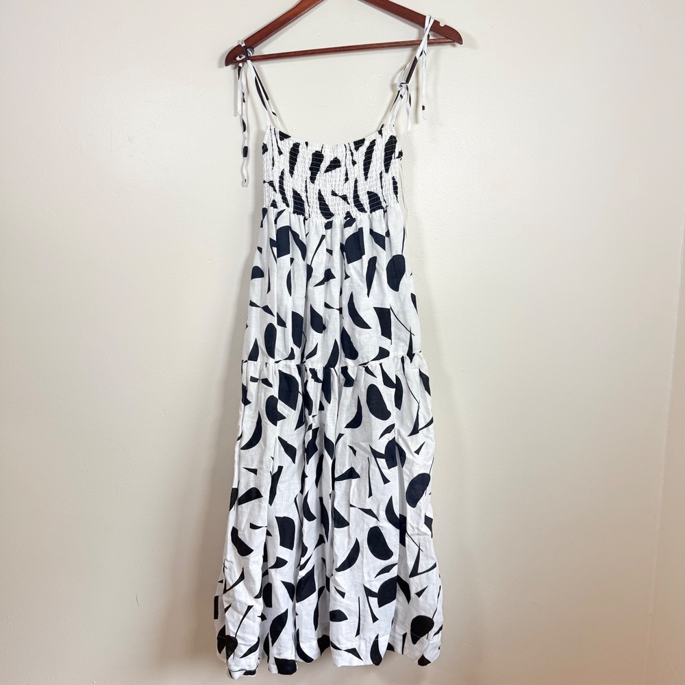 ASTR The Label Abstract Print Linen Tiered Maxi Dress Size‎ Small Black White